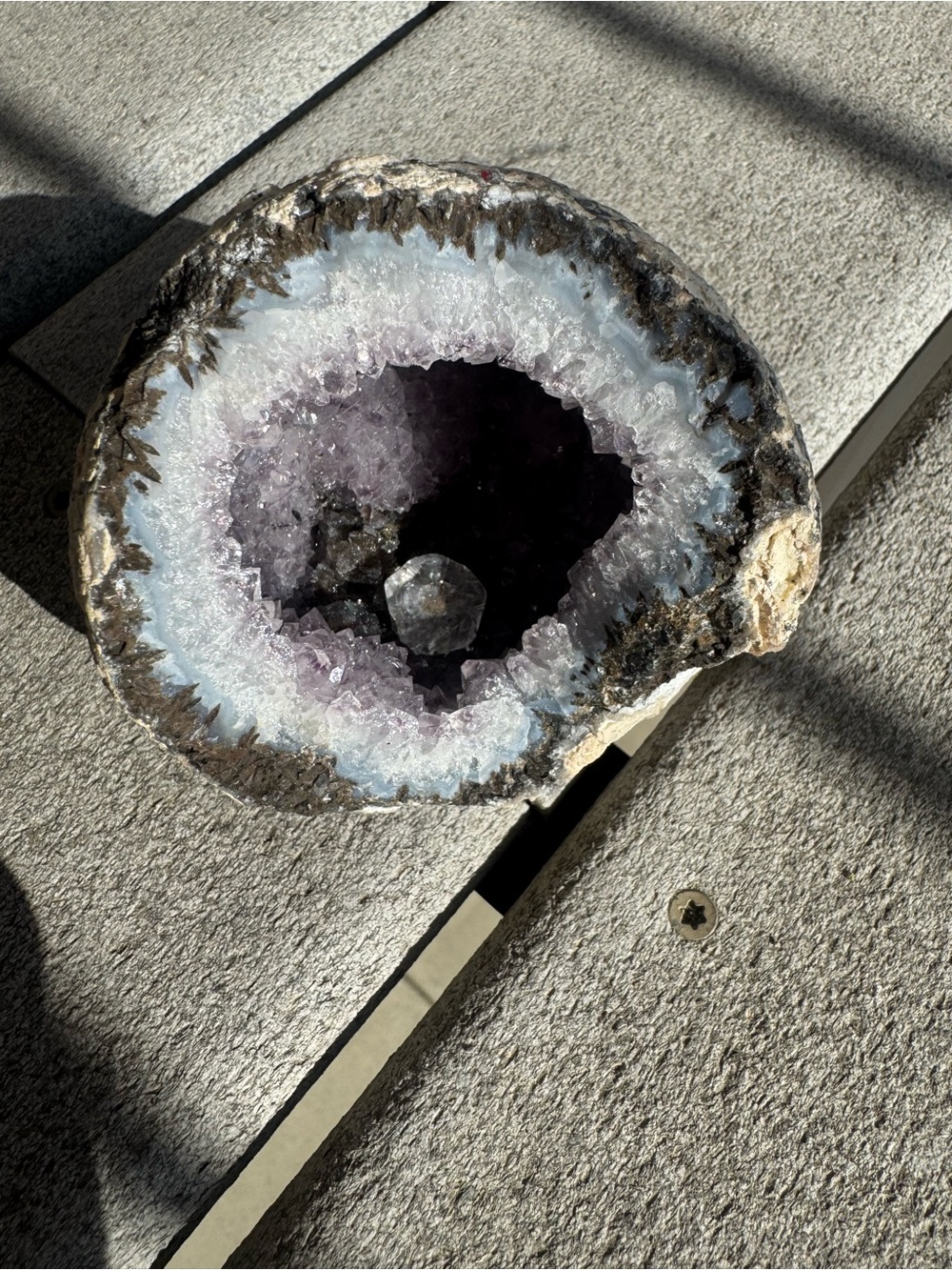 Amethyst Geode Display with White Quartz Rim